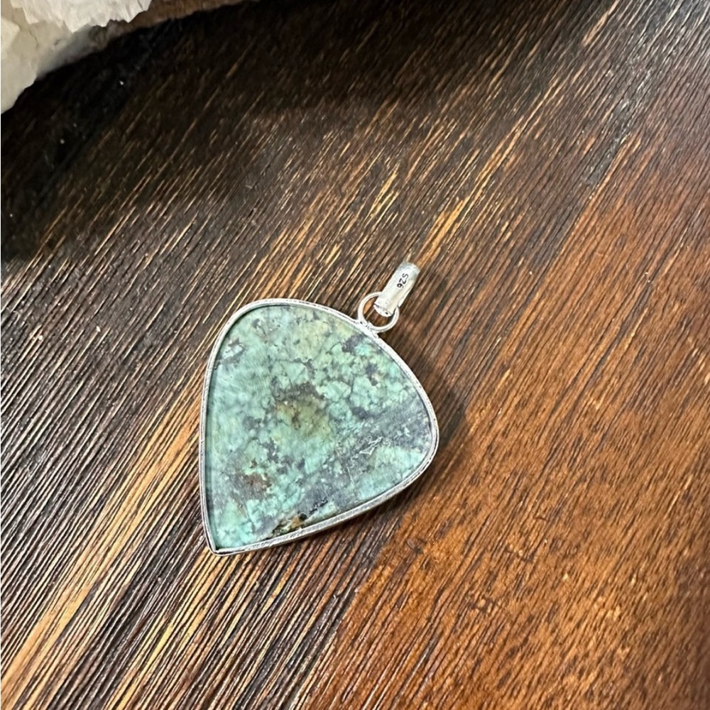 African Turquoise 925 Sterling Silver Plated Teardrop Pendant Blue Green Black - Picture 4 of 8